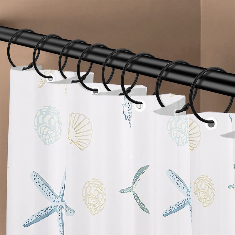 LULARINE Shower Curtain Hooks Rings 24 Pcs Rustproof Metal Shower Hooks for Shower Curtain Glide Smoothly Round Shower Rings for Curtain Shower Curtain Rings for Bathroom Shower Rod Snap Joint Design (Black) - Image 2